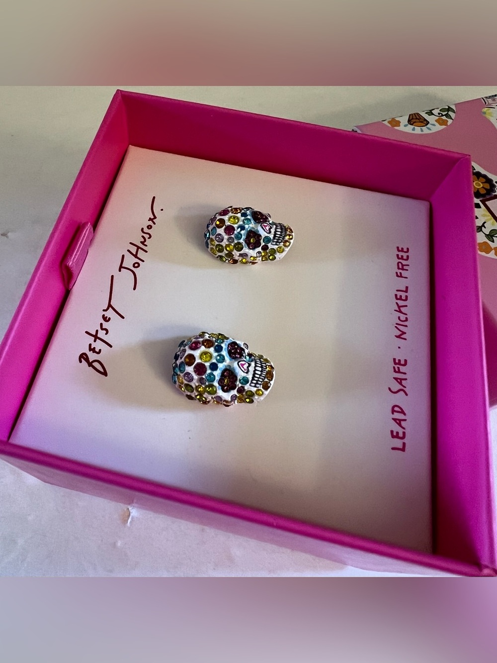Betsey Johnson Multicolor Crystal Sugar Skull Stud Earrings - Picture 13 of 16